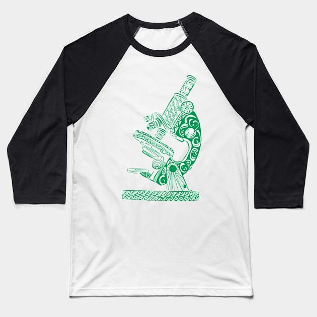 Scientific Microscope Line Drawing (Green) Baseball T-Shirt by littlecurlew